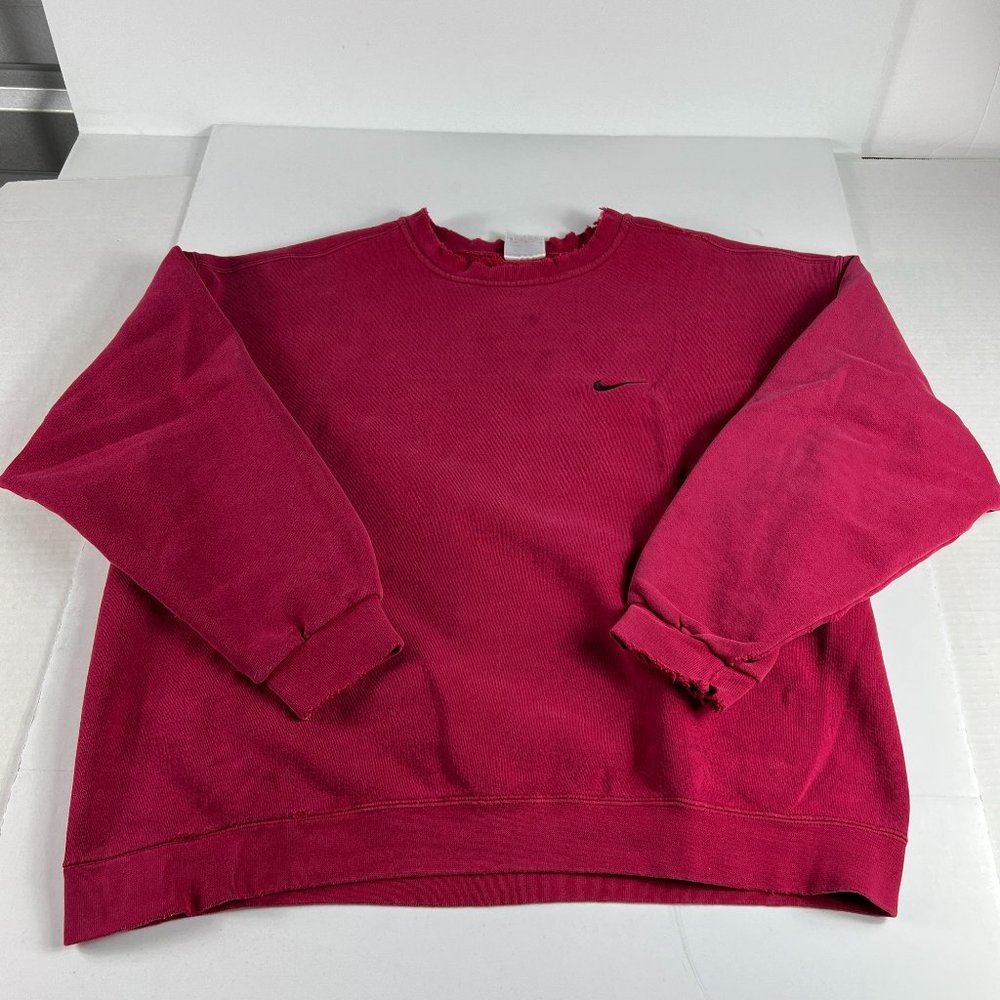 VTG 90s Nike Sweatshirt Extra Large Red Black Contrast Swoosh Thrashed Crewneck